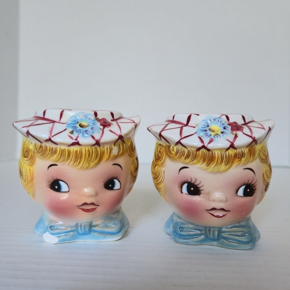 Lefton Other - Vintage Lefton Miss Dainty 7028 Japan Boy Girl Head Salt Pepper Shakers Kitsch